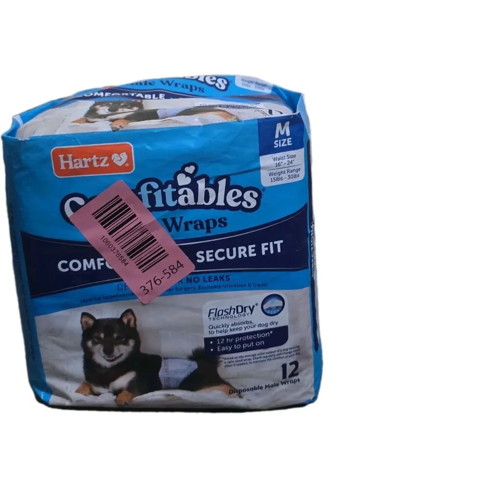Hartz Comfitables Disposable Male Dog Diaper Wraps Medium Blue 12 Count